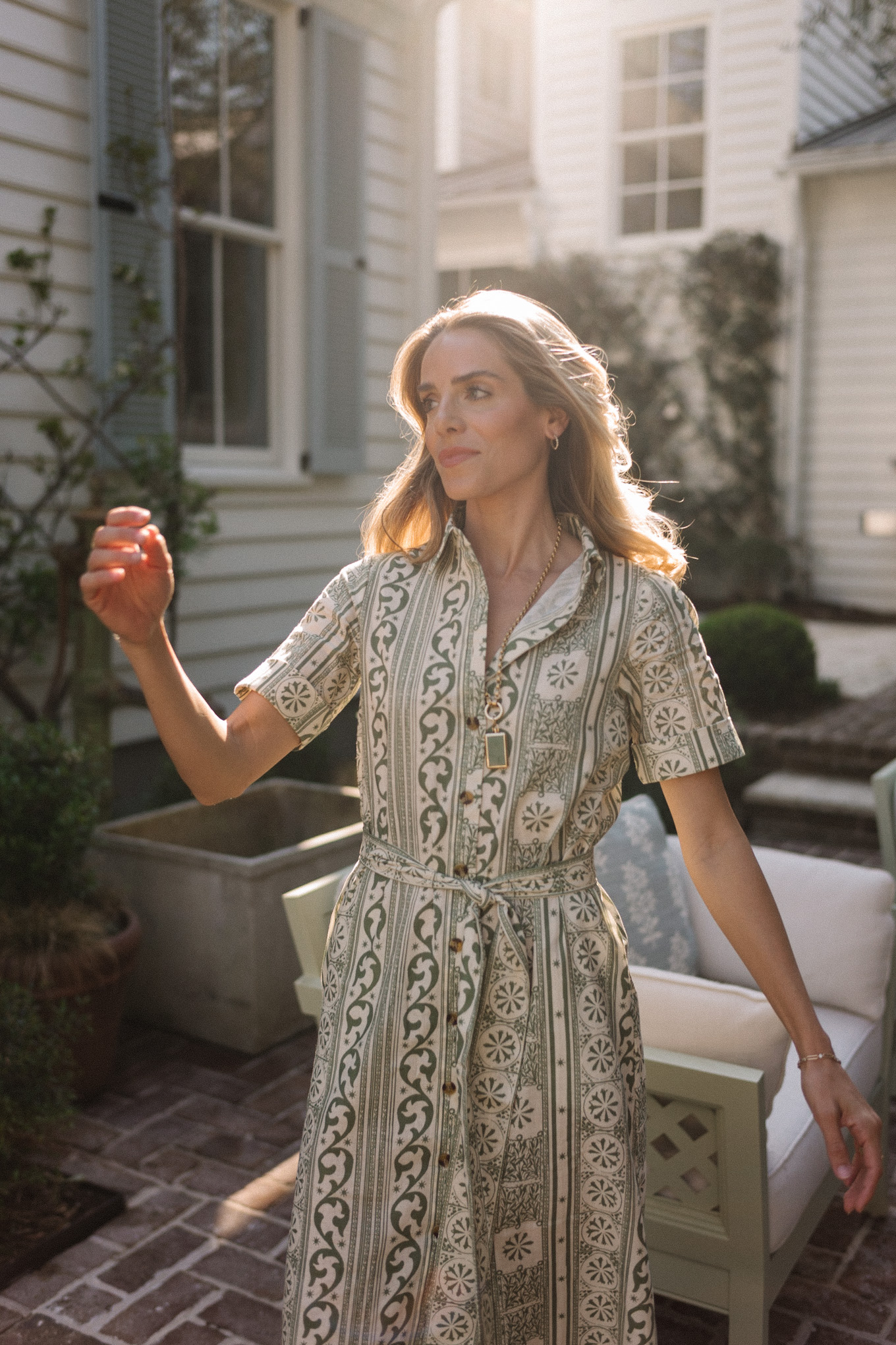 green white belted shirtdress
