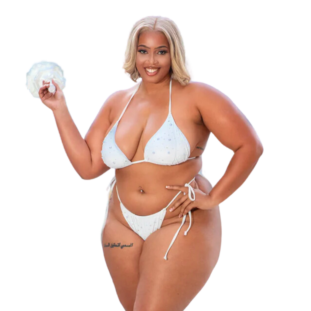 Hight Waist 2 Piece Swimsuit with Pearls Rhinestone