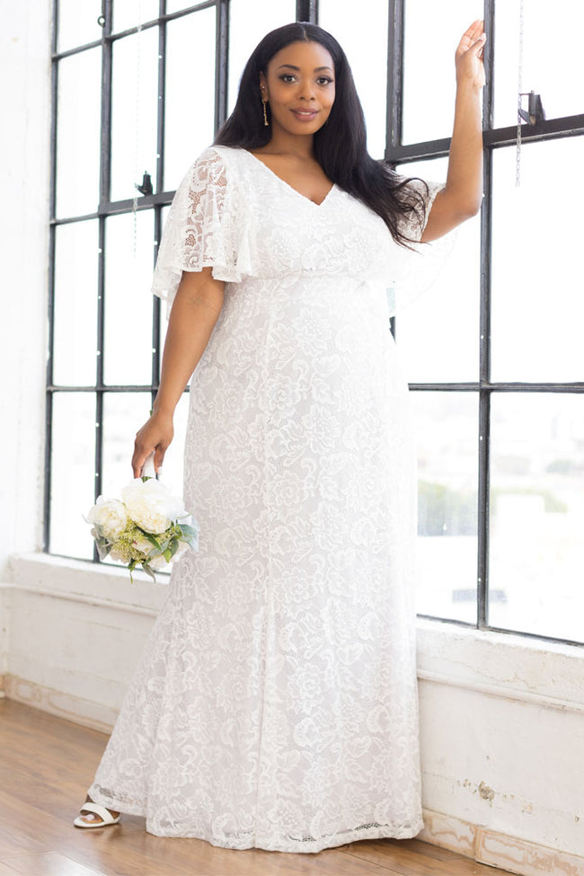 Clarissa Lace Flutter Sleeve Long Wedding Dress