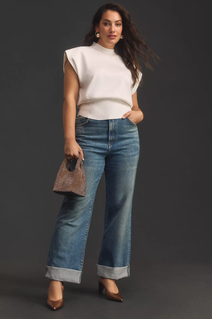 The Austyn High Rise Cuffed Wide Leg Jeans by Pilcro