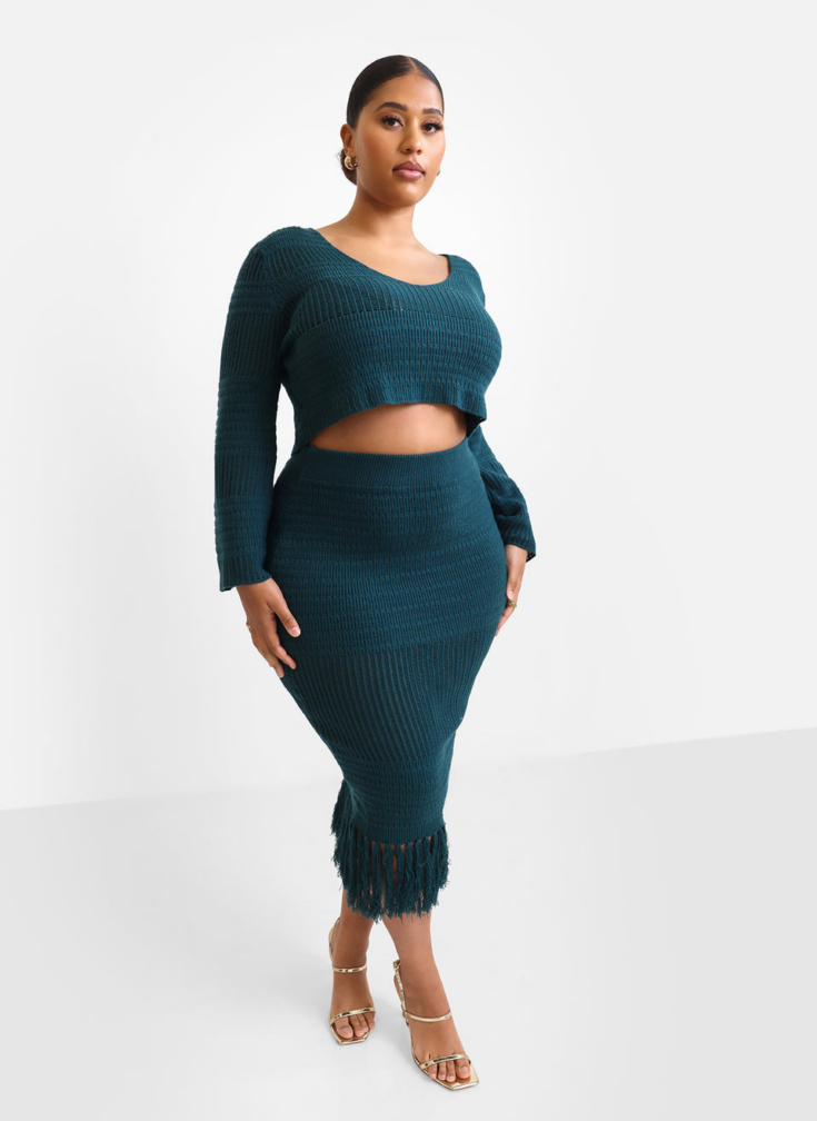 JINA CROCHET BELL SLEEVE BLOUSE TEAL